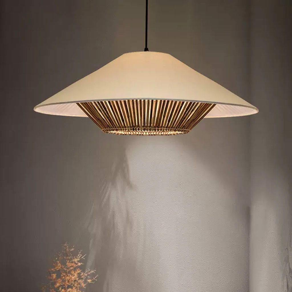Wabi Sabi Chandelier | Rattan Shade and Wood Frame Lighting Lamp