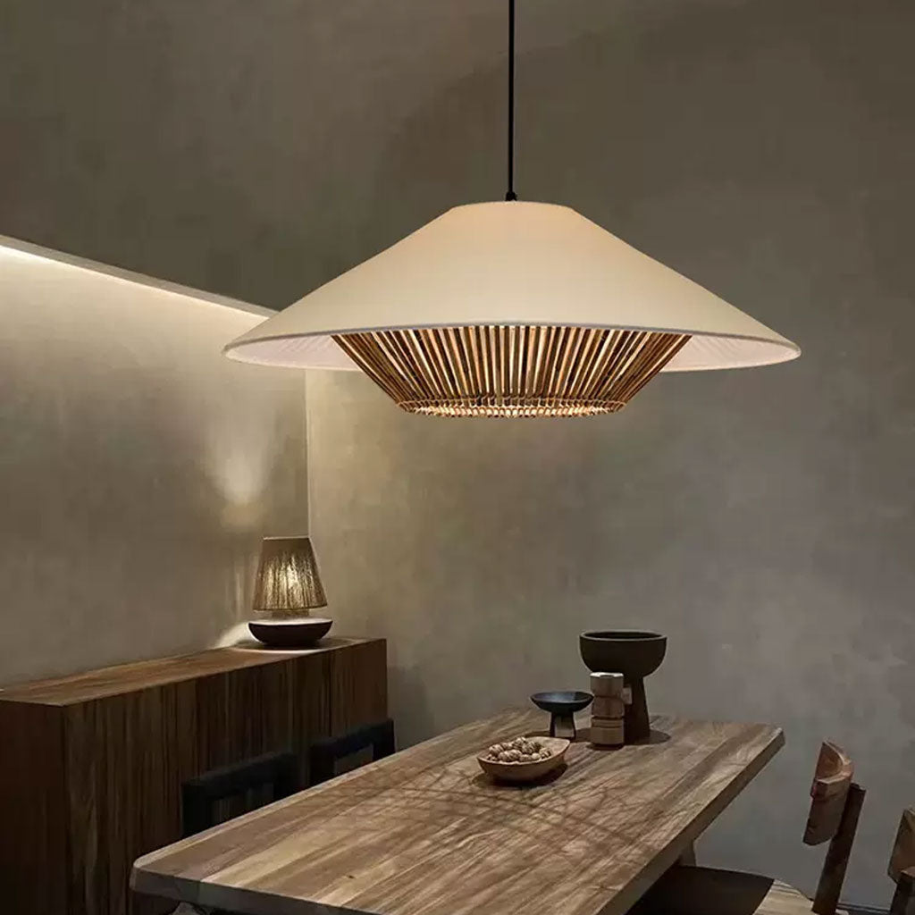 Wabi Sabi Chandelier | Rattan Shade and Wood Frame Lighting Lamp
